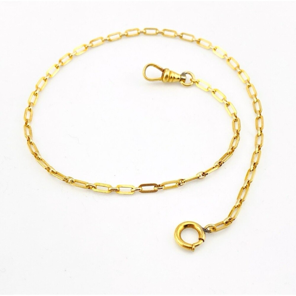 1930s Gold Filled Pocket Watch Chain Textured Oval Links Dog Clip